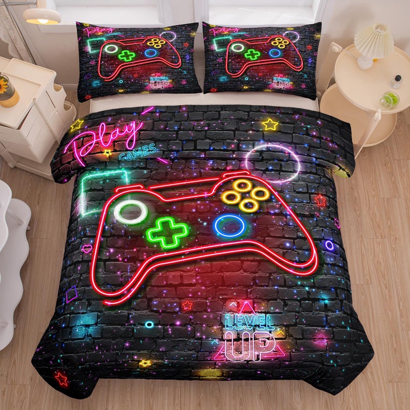 NINENINE مجموعات الفراش Ninenine Gaming مجموعات لماص على الأولاد 5pcs مجموعات الفراش للألعاب للأولاد مجموعة الأغطية السوداء السوداء (1Comforter 1flat ورقة 1 ورقة 2pillowcases) - Image 3