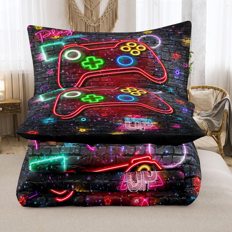 NINENINE مجموعات الفراش Ninenine Gaming مجموعات لماص على الأولاد 5pcs مجموعات الفراش للألعاب للأولاد مجموعة الأغطية السوداء السوداء (1Comforter 1flat ورقة 1 ورقة 2pillowcases) - Image 4