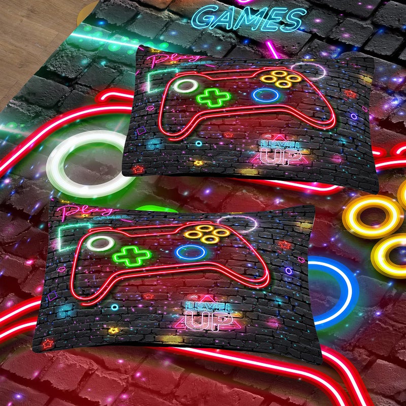 NINENINE مجموعات الفراش Ninenine Gaming مجموعات لماص على الأولاد 5pcs مجموعات الفراش للألعاب للأولاد مجموعة الأغطية السوداء السوداء (1Comforter 1flat ورقة 1 ورقة 2pillowcases) - Image 5