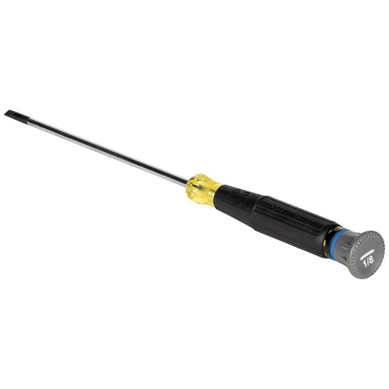 Klein Tools 6254 Mini Precision Screwdriver, 1/8-Inch Slotted, Features Cushion-Grip Handle, Rotating Cap, Color Coded Ring, 4-Inch Shank - Image 4
