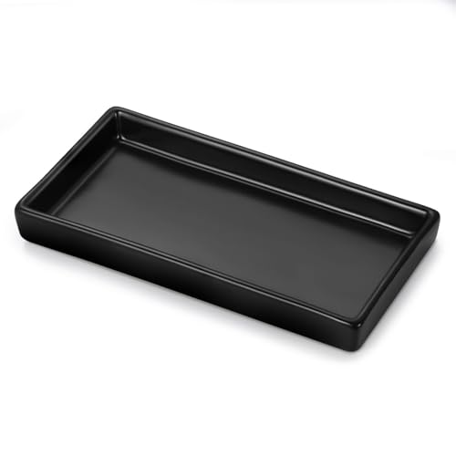 Luxspire Bathroom Vanity Tray Mini Soap Dispenser Small Ceramic Perfume and Jewelry Dish Trinket Holder Rectangle Candle Tray Bath Organizer Kitchen Sink Narrow Soap Dish Black - Image 1