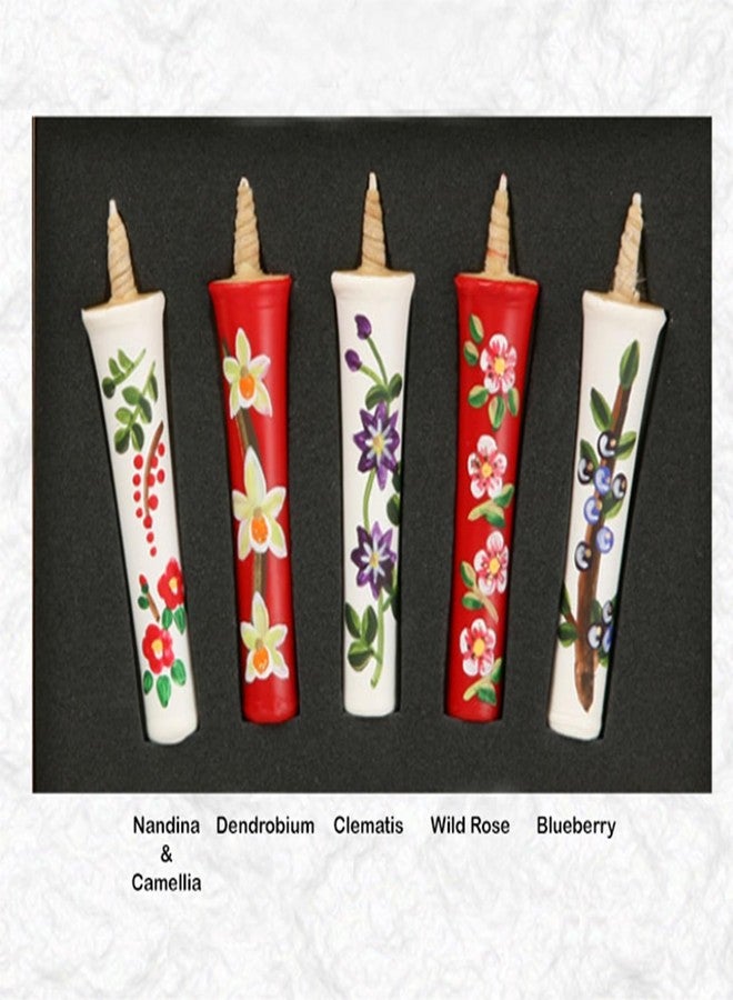 IPPINKA Japanese E-Rosoku Candles, Set of 5 – 100% Organic Vegetable Haze Wax, Hand-Painted Floral Designs, Dripless, Smokeless, Handmade in Japan - Image 2