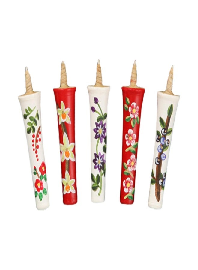 IPPINKA Japanese E-Rosoku Candles, Set of 5 – 100% Organic Vegetable Haze Wax, Hand-Painted Floral Designs, Dripless, Smokeless, Handmade in Japan - Image 1