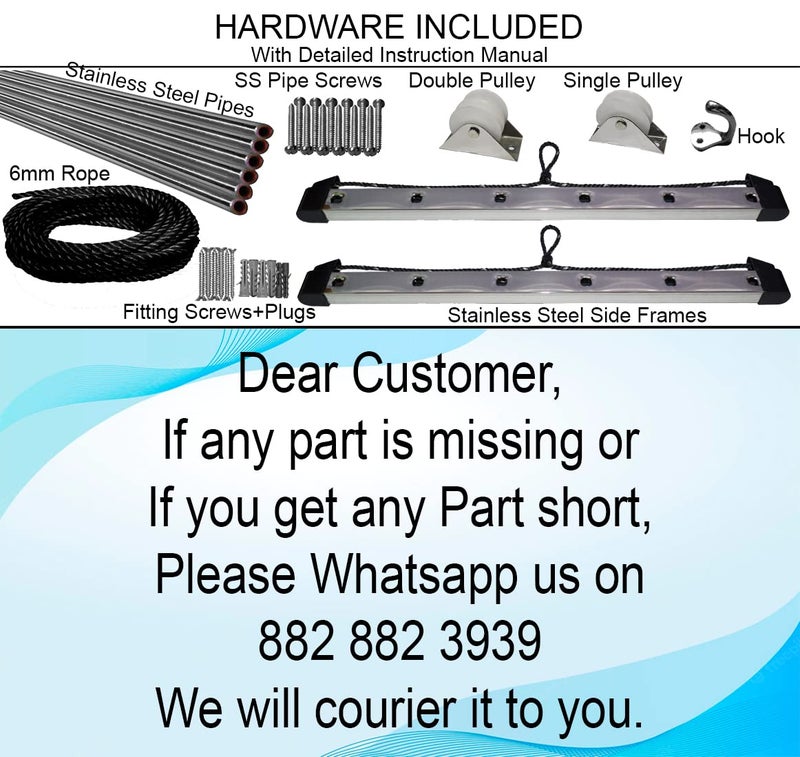 Rainbow Drywell Economy Heavy Duty Stainless Steel 6 Pipe x 8 Feet with UV Protected Nylon Rope Ceiling Cloth Dryer Cloth Drying Stand for Balcony Clothes Stand for Drying - Image 4