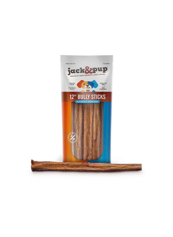 jack Jack&Pup 12Inch Premium Grade Odor Free Bully Sticks Dog Treats [ThickSize] 12” Long All Natural Gourmet Dog Treat Chews  Fresh And Savory Beef Flavor  30% Longer Lasting (3 Ct) - Image 1
