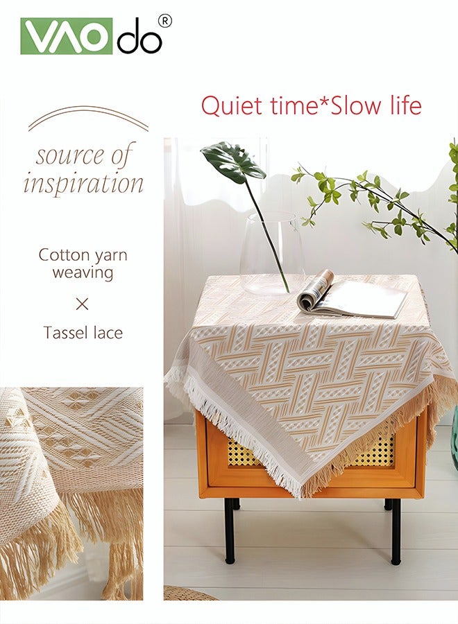 فاو دو مفرش طاولة مزدوج الجوانب مع شرابة، مفرش طاولة عازل للحرارة من الجانب AB، مفرش طاولة مستطيل بسيط، غطاء طاولة مقاوم للزيت والماء 90*90 سم - Image 3