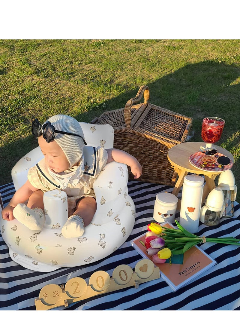 Inflatable Baby Seat for Babies 3 Months & Up, Baby Floor Seats for Sitting Up, Baby Seats for Infants, Blow Up Baby Chair with Built-in Air Pump - Bear - Image 2