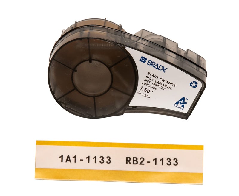 Brady Authentic (M21-1500-427) Self-Laminating Wire Wrap for Control and Electrical Panels, Datacom Cables, Black on White- For M210, M210-LAB, M211, BMP21-PLUS and BMP21-LAB Printers, 1.5" W 14' L - Image 1
