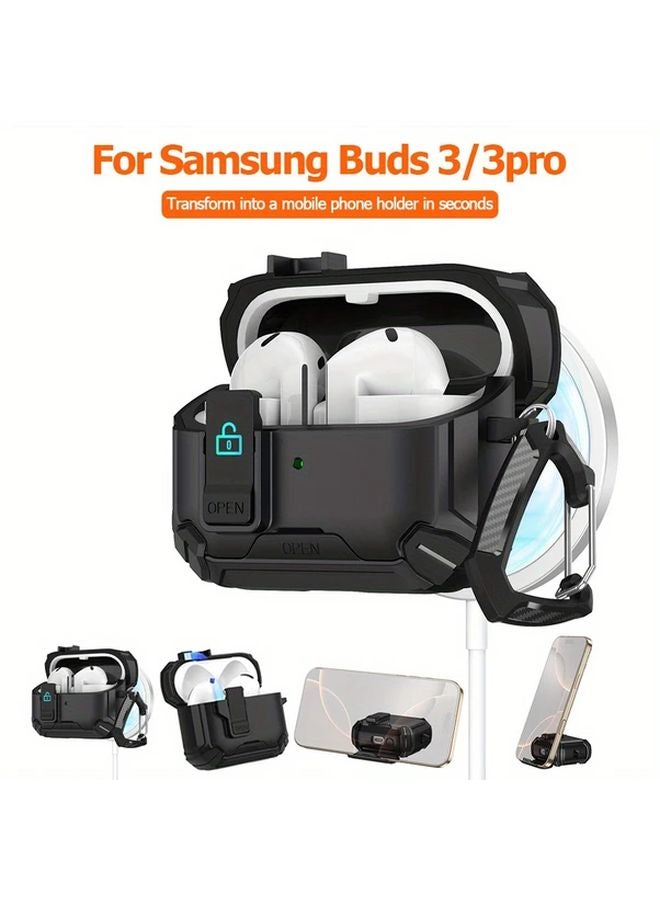 Protective Cover Case With Hook For Samsung Galaxy Buds 3 Pro Black Anti Lost - Image 2