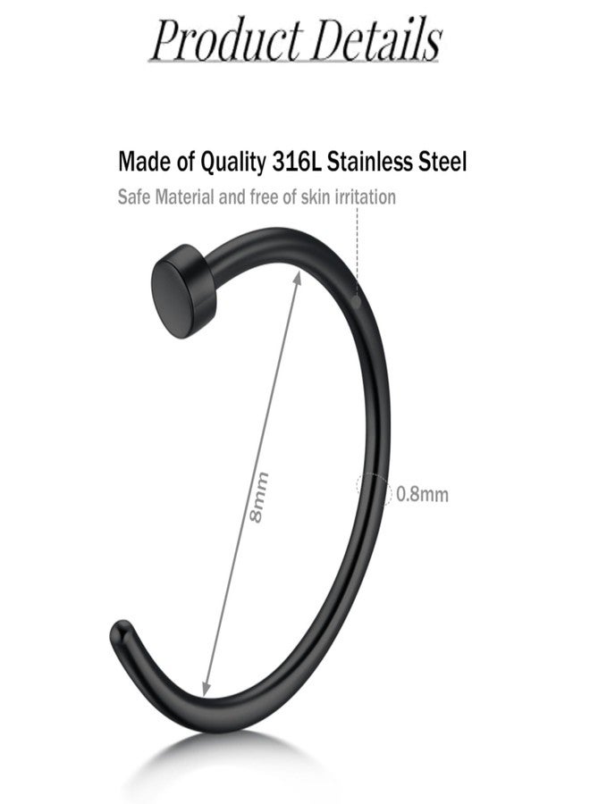 FECTAS 20G Hoop Nose Rings for Women Men C Shape Nose Piercings Jewelry Septum Nose Rings Hoops Nostril Septum Jewelry Cartilage Earrings Gold Black 8mm - Image 2