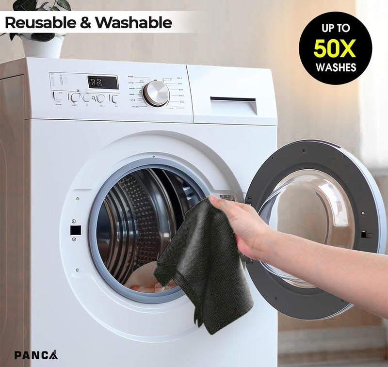 PANCA Microfiber Cleaning Cloth Roll – 20 Reusable & Washable Paper Towel Sheets | Tear-Away Kitchen Cleaning Towels for Home, Car, Utensils, Glass, and Surfaces – 25x25 cm (1 Roll) (Black) - Image 4