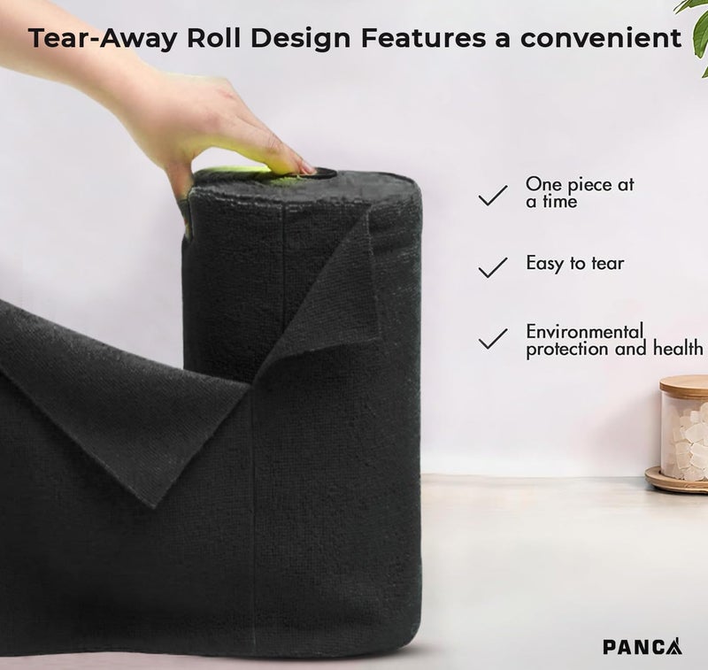 PANCA Microfiber Cleaning Cloth Roll – 20 Reusable & Washable Paper Towel Sheets | Tear-Away Kitchen Cleaning Towels for Home, Car, Utensils, Glass, and Surfaces – 25x25 cm (1 Roll) (Black) - Image 2