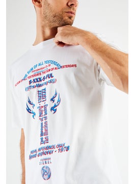 DIESEL Men Crew Neck Short Sleeve Graphic Print T shirt, White/Blue Combo  - Image 3