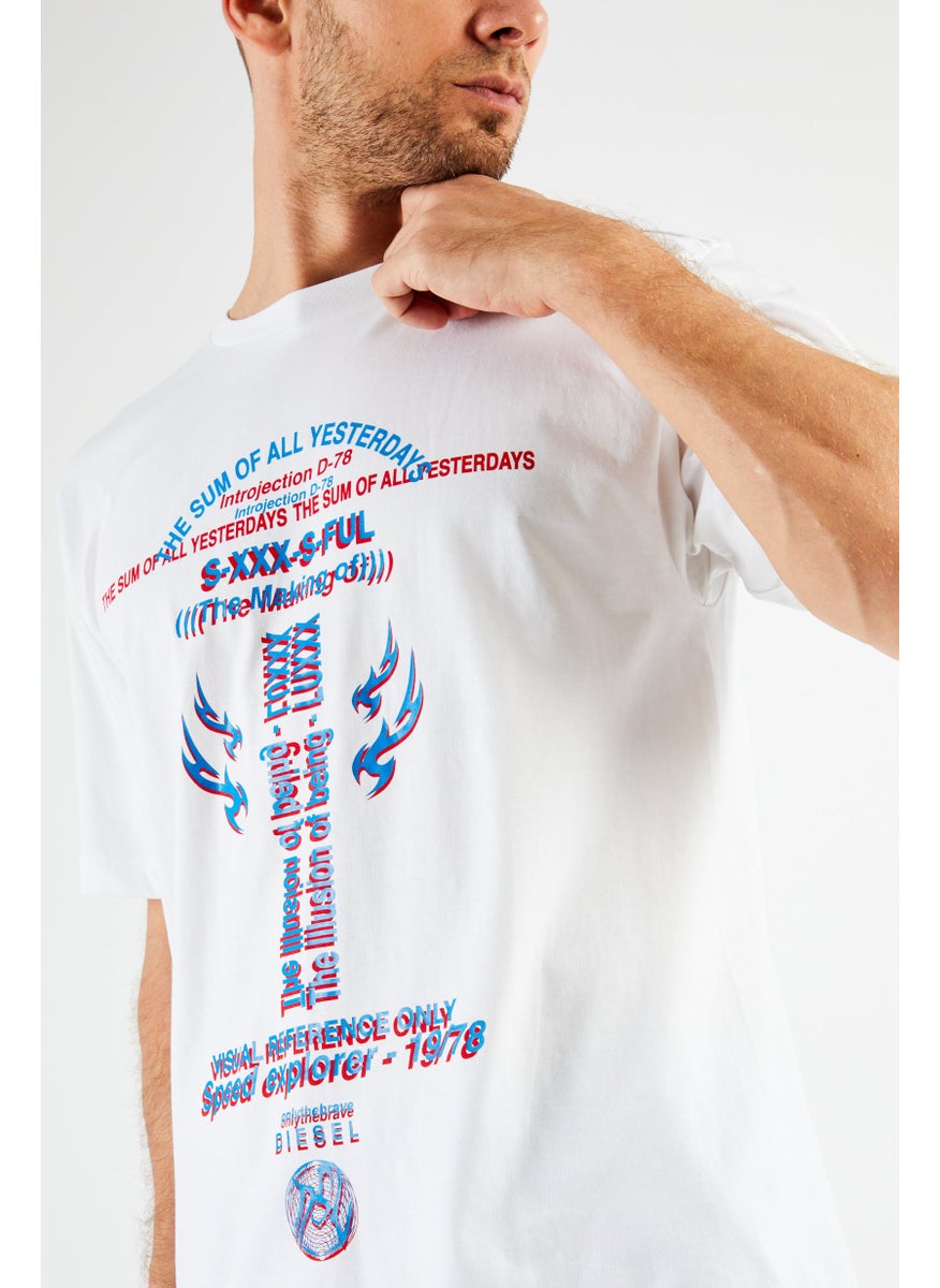 DIESEL Men Crew Neck Short Sleeve Graphic Print T shirt, White/Blue Combo  - Image 3