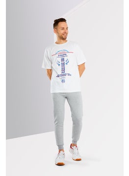 DIESEL Men Crew Neck Short Sleeve Graphic Print T shirt, White/Blue Combo  - Image 1