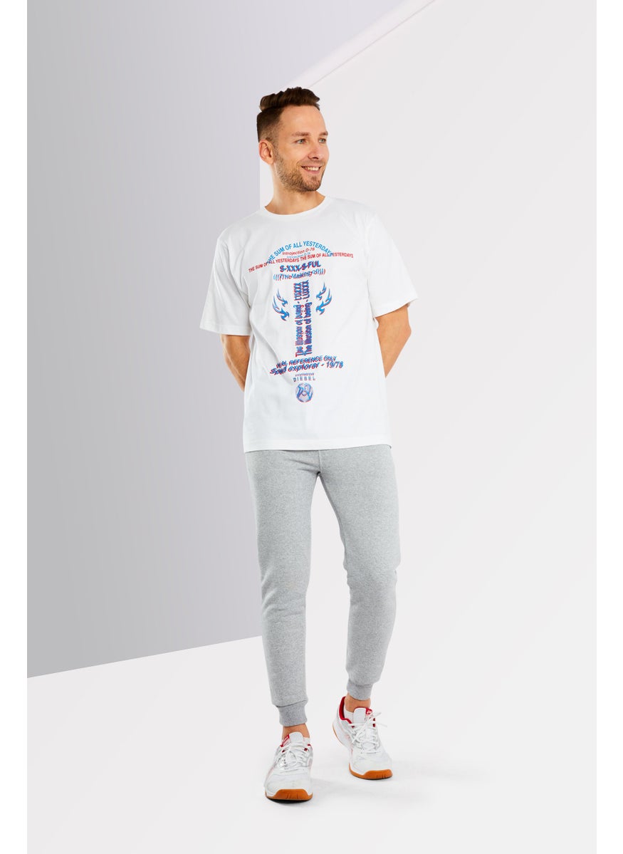 DIESEL Men Crew Neck Short Sleeve Graphic Print T shirt, White/Blue Combo  - Image 1