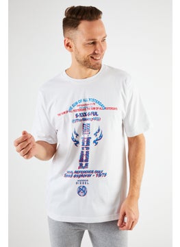 DIESEL Men Crew Neck Short Sleeve Graphic Print T shirt, White/Blue Combo  - Image 2