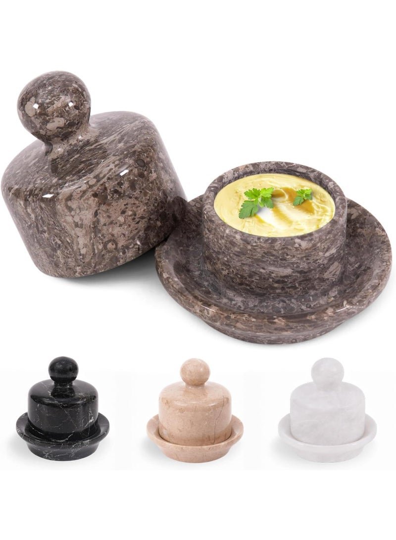 ام كي وعاء زبدة صغير مغطى بالرخام مع غطاء، مصنوع من حجر المحيط، مقاس 4 بوصات، لحفظ الزبدة الطرية القابلة للدهن، مناسب للمنزل والمطبخ. - Image 1