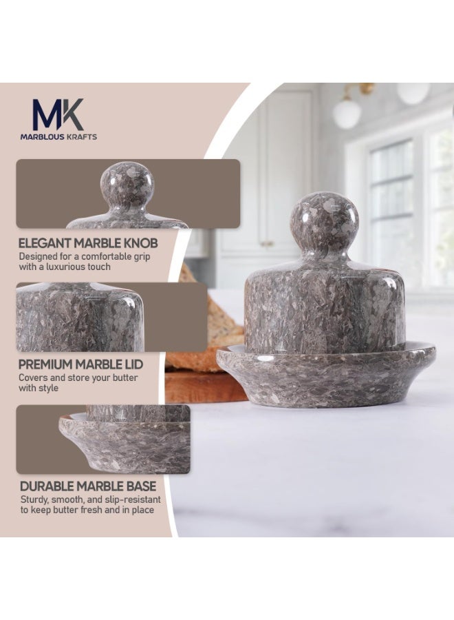 ام كي وعاء زبدة صغير مغطى بالرخام مع غطاء، مصنوع من حجر المحيط، مقاس 4 بوصات، لحفظ الزبدة الطرية القابلة للدهن، مناسب للمنزل والمطبخ. - Image 3