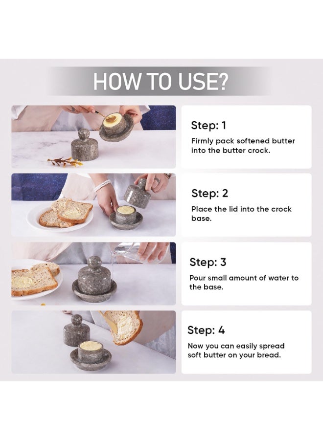 ام كي وعاء زبدة صغير مغطى بالرخام مع غطاء، مصنوع من حجر المحيط، مقاس 4 بوصات، لحفظ الزبدة الطرية القابلة للدهن، مناسب للمنزل والمطبخ. - Image 4