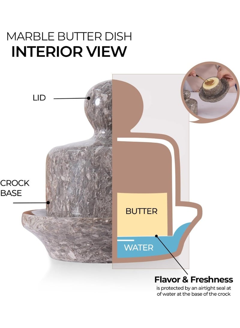 ام كي وعاء زبدة صغير مغطى بالرخام مع غطاء، مصنوع من حجر المحيط، مقاس 4 بوصات، لحفظ الزبدة الطرية القابلة للدهن، مناسب للمنزل والمطبخ. - Image 5