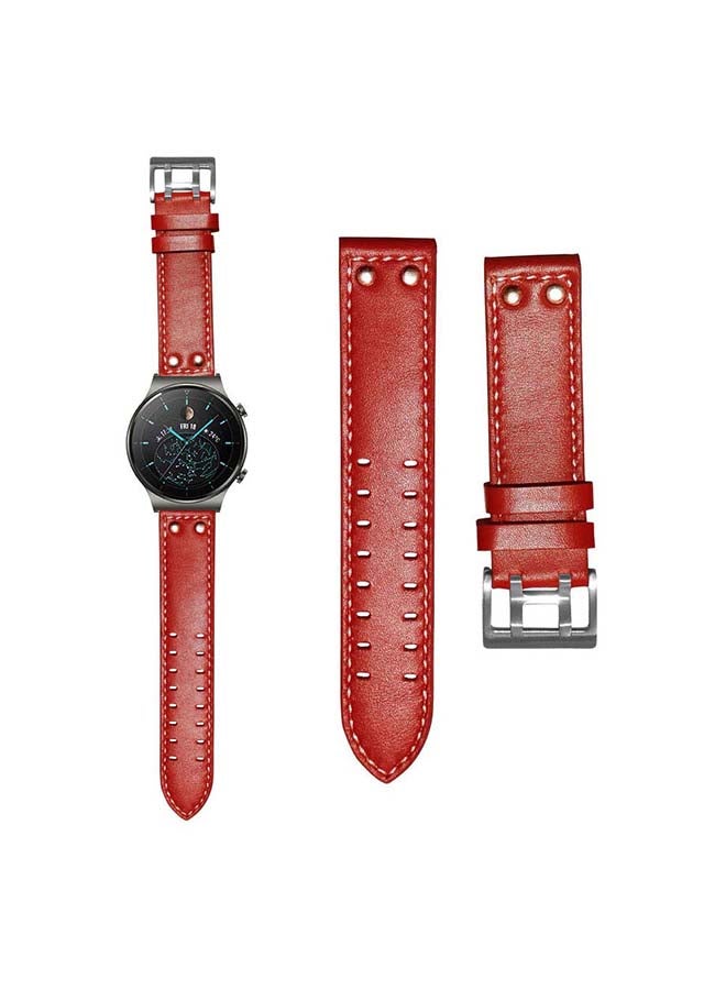 Perfii Genuine Leather Replacement Band For Huawei Watch GT2 Pro 22mm Red - Image 1