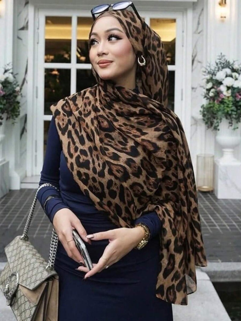 Women's Bohemian Leopard Print Headscarf - Soft Breathable Street Style Scarf, One Size