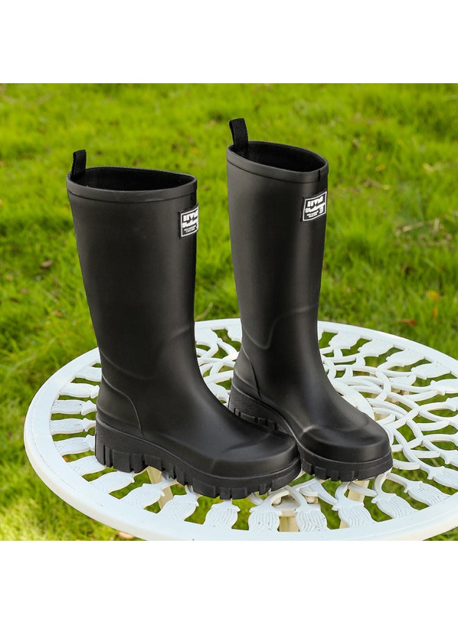 High-heeled Rain Boots For Students Women's Fashion Long-heeled Rain Boots Winter Fleece-lined Warm Waterproof Non-slip Rain Water Shoes