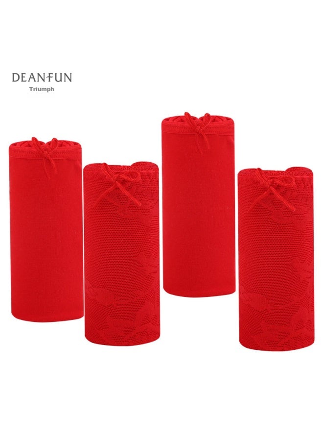 Deanfun Women's Underwear 4-pack Pure Red Cotton Lace Lucky Year Of Birth High Waist Gift Box A Xxl Size - Image 1