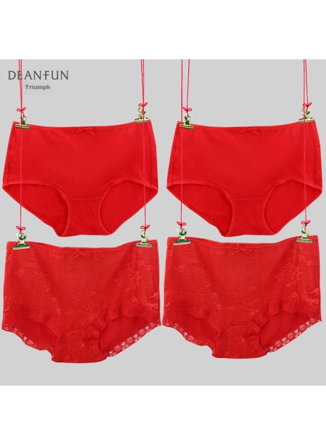 Deanfun Women's Underwear 4-pack Pure Red Cotton Lace Lucky Year Of Birth High Waist Gift Box A Xxl Size - Image 3