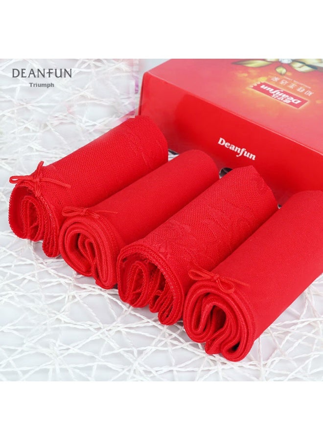 Deanfun Women's Underwear 4-pack Pure Red Cotton Lace Lucky Year Of Birth High Waist Gift Box A Xxl Size - Image 4