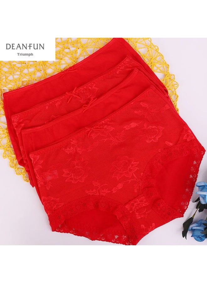 Deanfun Women's Underwear 4-pack Pure Red Cotton Lace Lucky Year Of Birth High Waist Gift Box A Xxl Size - Image 2