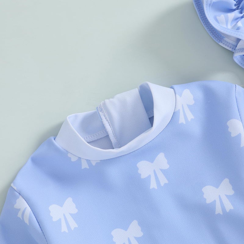 Socutebabe Baby Girl Swimsuit Baby Girls Long Sleeve One Piece Swimsuit Romper with Hat Bathing Suit Toddler Bathing Suit (a-Blue, 6-12 Months) - Image 2