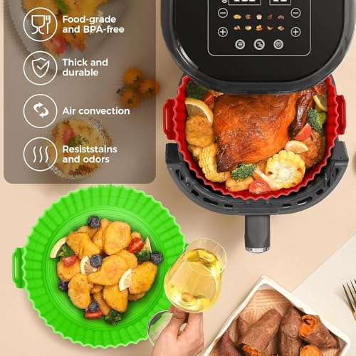 Fuelbyte Silicone Air Fryer Accessories Set – 2 Pcs Reusable Air Fryer Basket & Baking Tray | Non-Stick Silicone Liners & Cake Moulds for Roasting, Frying & Baking - Image 4
