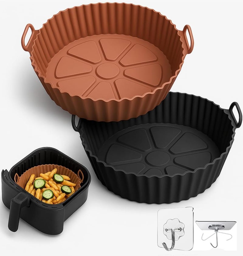 Fuelbyte Silicone Air Fryer Accessories Set – 2 Pcs Reusable Air Fryer Basket & Baking Tray | Non-Stick Silicone Liners & Cake Moulds for Roasting, Frying & Baking - Image 1