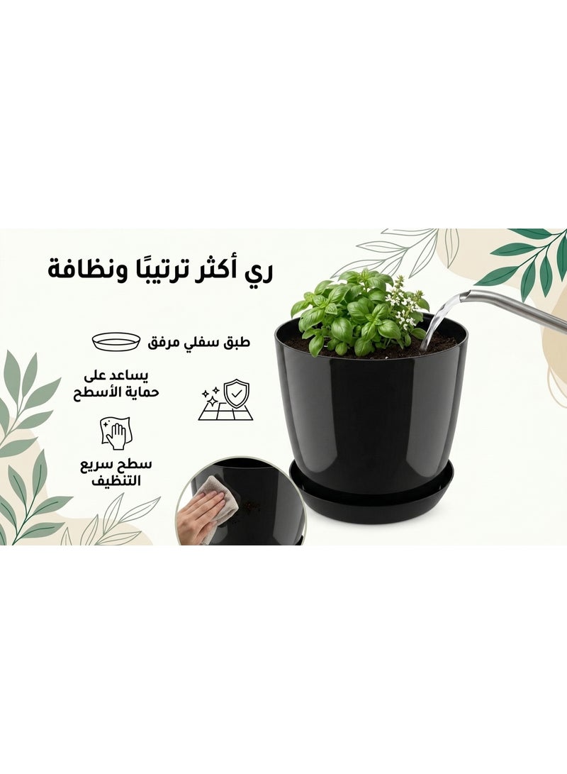 شالية زرع بلاستيك لامعة مع طبق، أسود، قطر 30 سم - Image 4