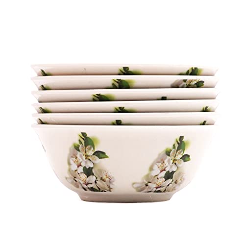 Bataniya Melamine Lilly Floral Designer Round Shape Unbreakable Snacks Bowl Set of 6 Piece, 4 inch, Capacity- 250 ML - Image 1