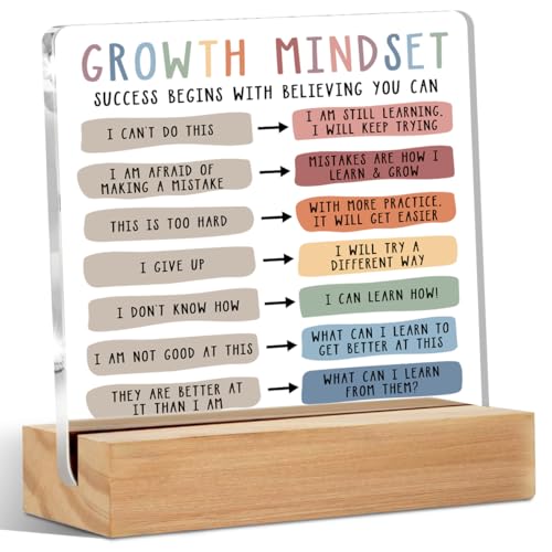 CFGBFDGH Growth Mindset Table Desk Decors, Positive Affirmations Acrylic Sign, Inspirational Gifts for Women, Counseling Room Therapy Office Home Classroom Bedroom Decor - Image 1