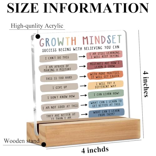CFGBFDGH Growth Mindset Table Desk Decors, Positive Affirmations Acrylic Sign, Inspirational Gifts for Women, Counseling Room Therapy Office Home Classroom Bedroom Decor - Image 2