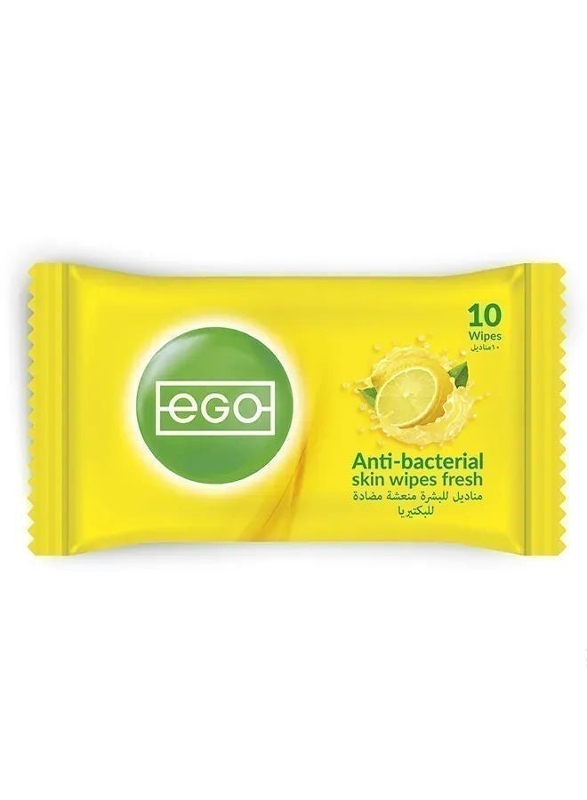 Ego Anti Bacterial Skin Wipes, Fresh, 10 Pcs, China