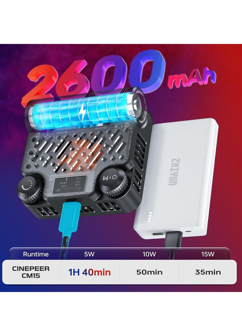 Zhiyun ZHIYUN CINEPEER CM15 15W RGB Video Light Selfie Light 360° Full Color Camera Light with Cold Shoe 2600mAh CRI 94+ 2500k~10000k Rechargeable Portable Outdoor Photography Lighting Fill Handheld Light  - Image 2
