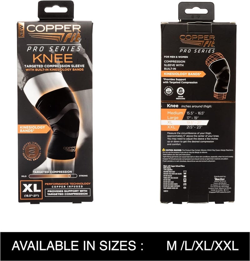 Copper Fit Pro Series Compression Knee Sleeve, Black with Copper Trim, Large, Packaging may Vary - Image 2