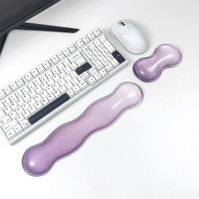 Sumgsn Ergonomic Gel Keyboard and Mouse Wrist Rest Set â€“ Clear Wrist Rest for Computer Keyboard 60%/68%/75%, Comfort & Support for Typing and Gaming (Grey Purple) - Image 2