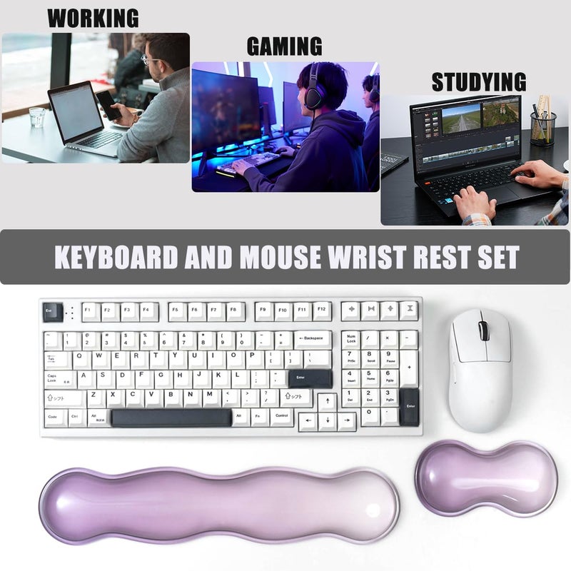 Sumgsn Ergonomic Gel Keyboard and Mouse Wrist Rest Set â€“ Clear Wrist Rest for Computer Keyboard 60%/68%/75%, Comfort & Support for Typing and Gaming (Grey Purple) - Image 3
