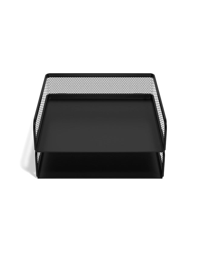 TRU RED Side‑Load Stackable Metal Letter Tray, Matte Black, 2‑Pack - Desktop Paper Organizer for Office Files & Documents - Image 1
