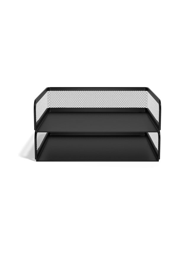 TRU RED Side‑Load Stackable Metal Letter Tray, Matte Black, 2‑Pack - Desktop Paper Organizer for Office Files & Documents - Image 2