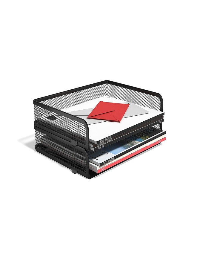 TRU RED Side‑Load Stackable Metal Letter Tray, Matte Black, 2‑Pack - Desktop Paper Organizer for Office Files & Documents - Image 3