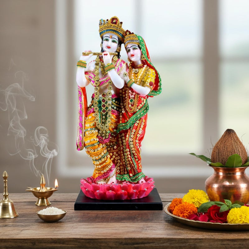 eSplanade Radha Krishna Kishan Standing on a Lotus Murti Idol Statue Sculpture - Resin - 16" Inches - Image 2