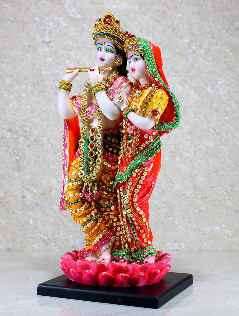 eSplanade Radha Krishna Kishan Standing on a Lotus Murti Idol Statue Sculpture - Resin - 16" Inches - Image 5