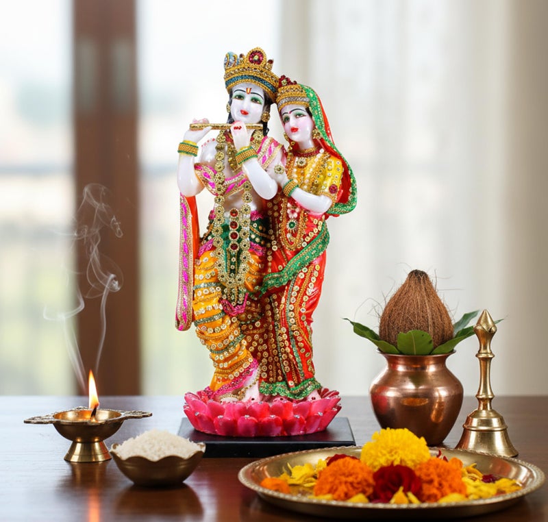 eSplanade Radha Krishna Kishan Standing on a Lotus Murti Idol Statue Sculpture - Resin - 16" Inches - Image 1